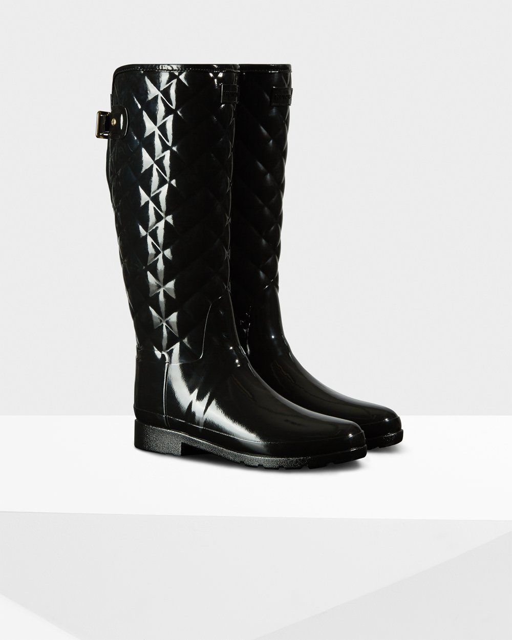 Botas de Lluvia Altas Hunter Mujer - Refined Slim Fit Adjustable Quilted - Negros - UBSPEKF-72